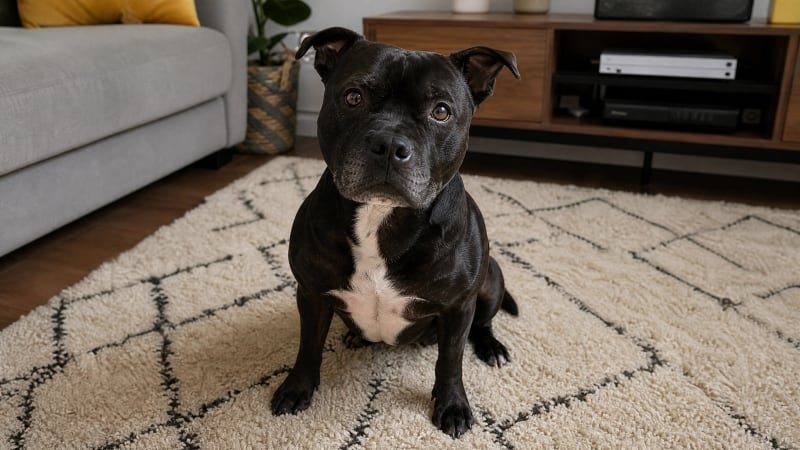 Staffordshire Bull Terrier puppy daily life photo for healthy weight guidance