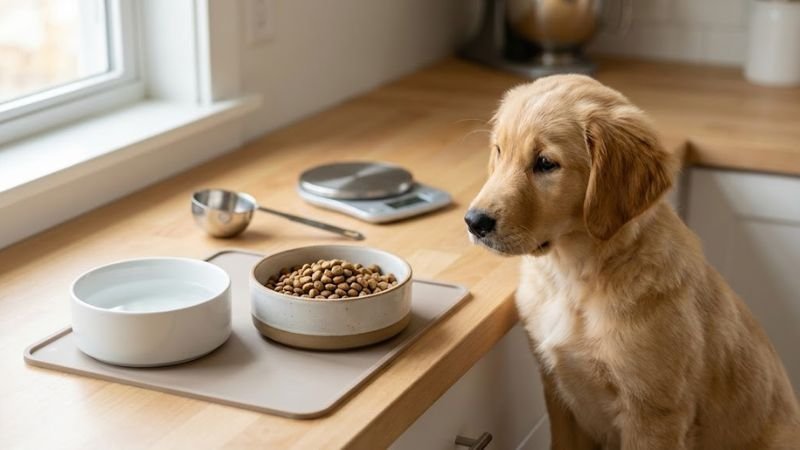 Puppy feeding routine alongside growth tracking